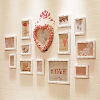 歐式 照片牆 心形 愛心 相框牆 實木客廳相片牆 創意組合