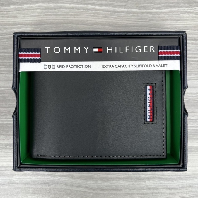 Tommy Hilfiger真皮對折男皮夾(有RFID防側錄盜刷設計)黑色直式三色logo附精美禮盒【美國直購現貨在台】