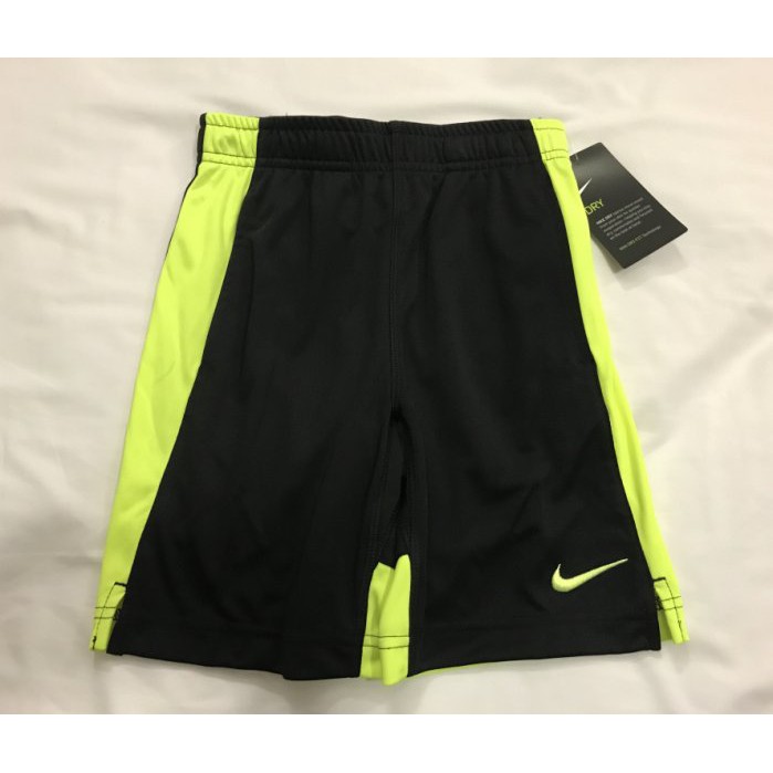 Nike 男寶寶DRI-FIT 快乾黑色滾螢光黃邊運動短褲(6/6歲）