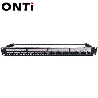 ONTi 直通型網路跳線架 24埠 遮罩直通網絡適用於Cat5e Cat6 Cat6A Cat7 180度網路資訊插座