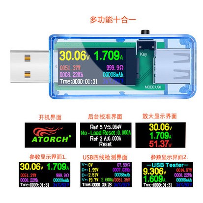 炬為 彩色版 30V 5.1A 150W電壓 電流 檢測儀 測試器 全功能USB 輸出 可測QC  校正功能多功能