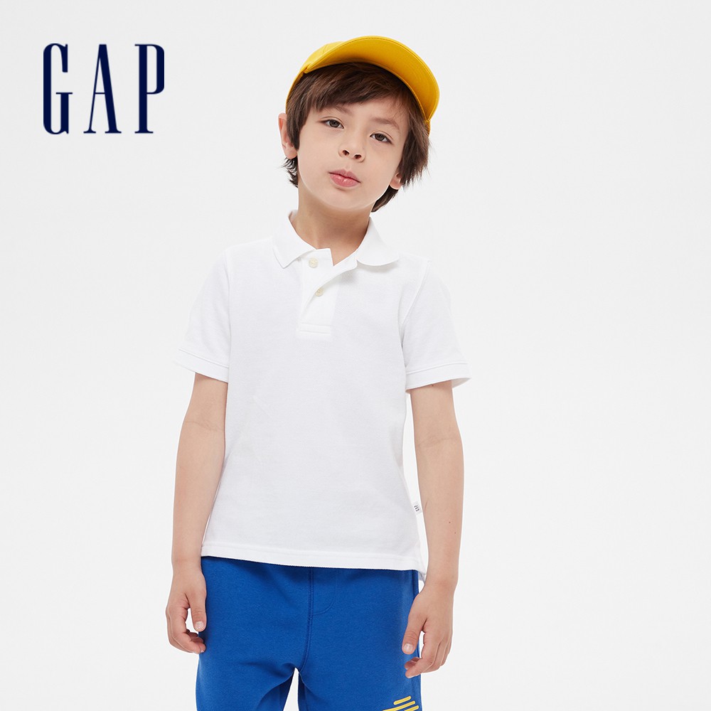 Gap 男童裝 簡約素色短袖POLO衫-白色(539257)