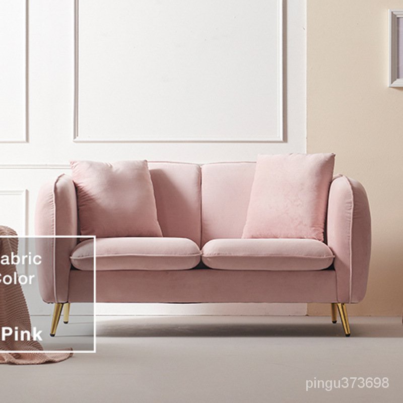 北歐簡約輕奢絨布沙發小戶型現代客廳雙人三人粉色ins風布藝沙發