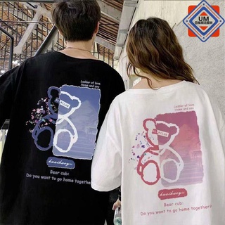 【UM】情侶短T恤 韓版小熊塗鴉印花五分袖寬鬆OVERSIZE短袖上衣 大學T 短袖上衣 SDD167