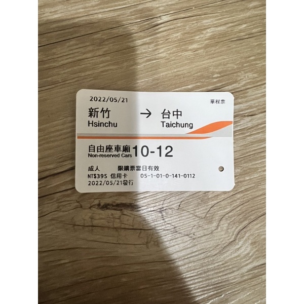 2022年高鐵票根  新竹 台中 收藏用高鐵 高鐵 票根 高鐵 車票 台灣高鐵 高鐵票