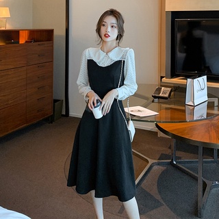 洋裝 連身裙 顯瘦 S-XL新款法式複古赫本風時尚氣質黑色長袖裙子NA81C-8161.胖胖美依