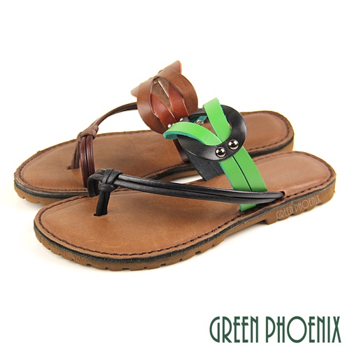 【GREEN PHOENIX】復刻純色扭結套趾全真皮平底夾腳涼拖鞋-女款 台灣製 U60-28033