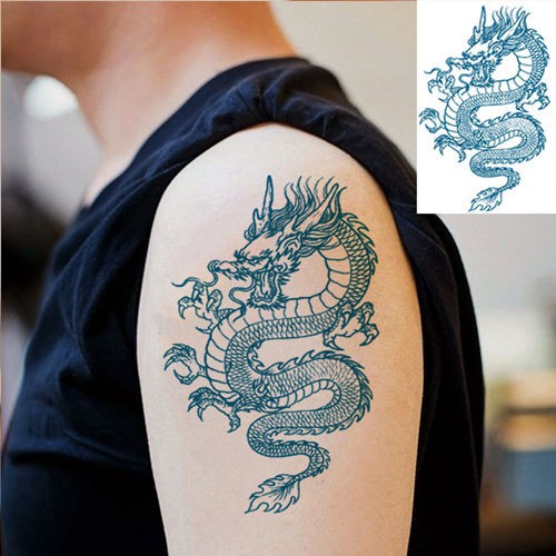身貼防水貼紙 花臂青龍防水紋身貼小腿男女持久防身刺青色貼紙胸前龍圖案蒼龍圖 蝦皮購物