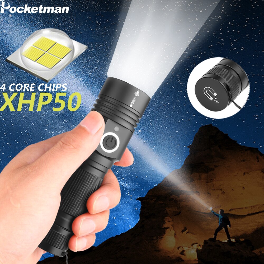 XHP50.2 LED手電筒超強大戰術火炬USB可充電林特納磁性燈最明亮的燈籠使用18650電池