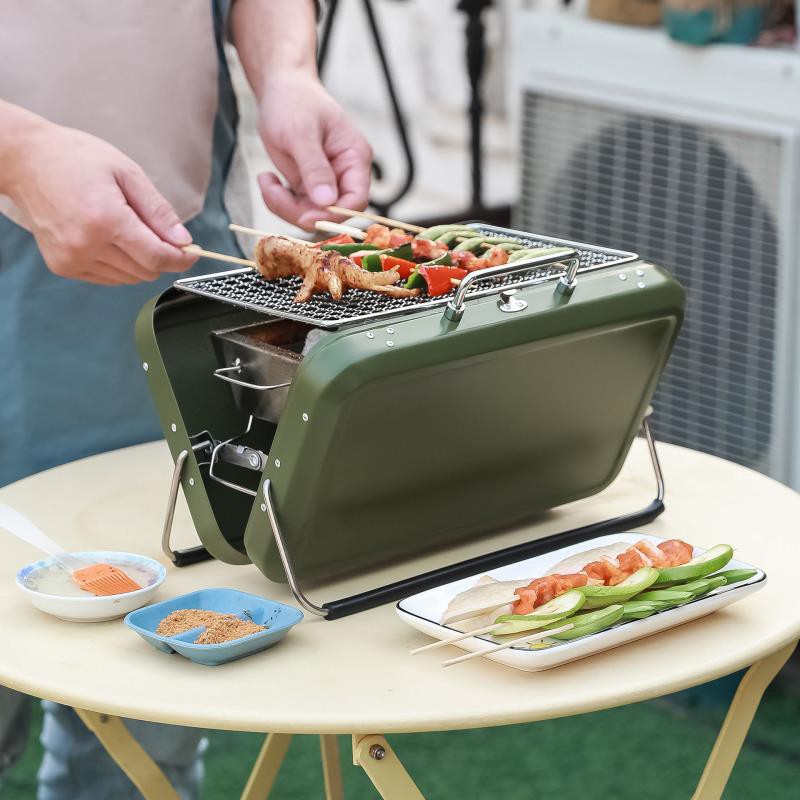 爆款推薦etravel/易旅戶外便攜行李箱式燒烤架家用碳烤爐折疊燒烤爐不銹鋼