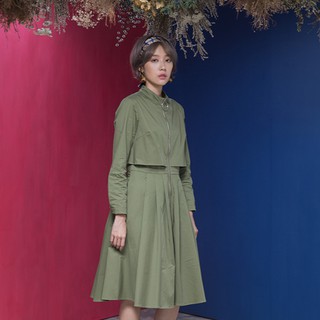 現貨/臺灣出貨【KJ0312金屬環拉鍊風衣外套】#韓系長版風衣#顯瘦洋裝#長版外套/M碼(適穿S~L)/軍綠 藏青