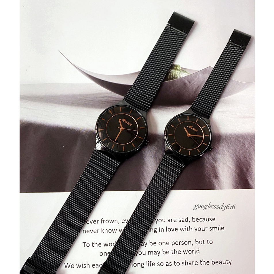 【全新品↘限量出清價】MEIBIN米蘭錶帶時尚石英錶 米蘭網狀黑錶帶+玫瑰金指針 今年時尚感 原廠保固M1196