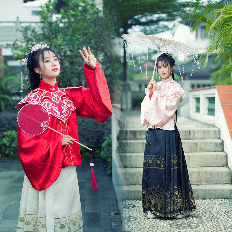 索拉的花屋 原創 傳統漢服提花立領對襟上襖一片式織金馬面裙 蝦皮購物