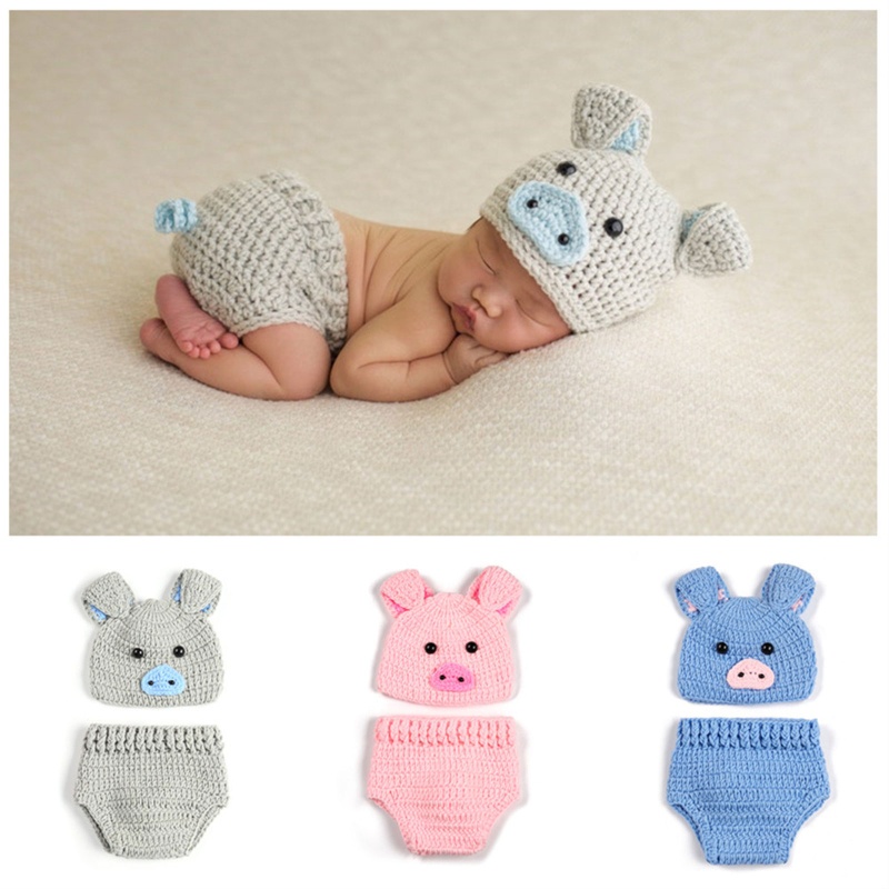 一些豬服裝新生兒鉤針編織嬰兒照片服裝手工棉豬服裝拍攝新生嬰兒攝影道具
