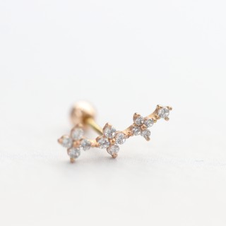 14K Cross Flower Piercing 十字花串鎖珠耳環(單個)