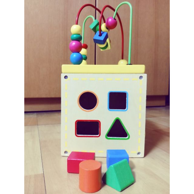 &lt;二手&gt;木制五合一百寶箱 多功能繞珠玩具盒 兒童益智玩具