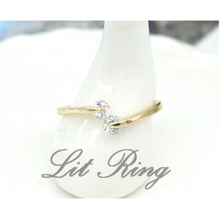 【Lit Ring】優雅雙夾鑽開口細戒指。質感 金色 細圈 鑲圓鑽 透明白色水鑽 鋯石 精緻 開口 戒指 飾品 線戒