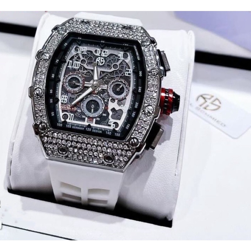 「MANDEL曼德爾」奢華水晶銀白機械錶