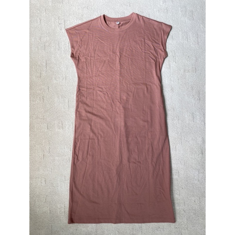 UNIQLO 豆沙粉色 後開衩連身洋裝 女裝 柔滑棉 法式袖長洋裝 編號1783