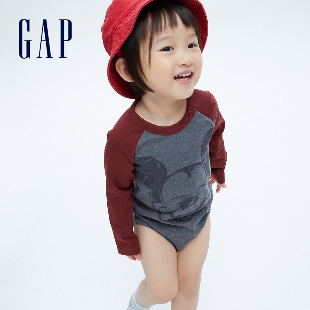 Gap 嬰兒裝 Gap x Disney迪士尼聯名 長袖包屁衣-深灰色(729962)