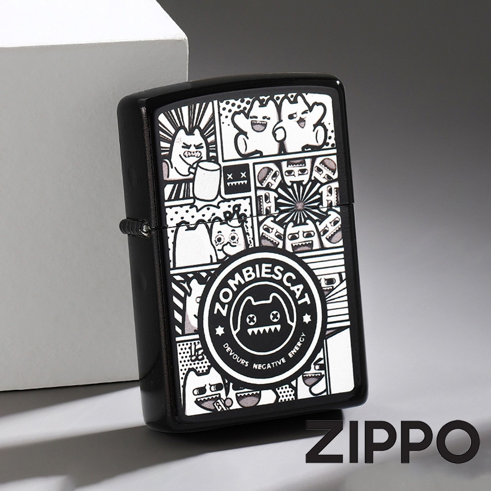 ZIPPO 魔鬼貓-黑色鍍銀款防風打火機限量套裝組 特別設計 官方正版  禮物 客製化 終身保固