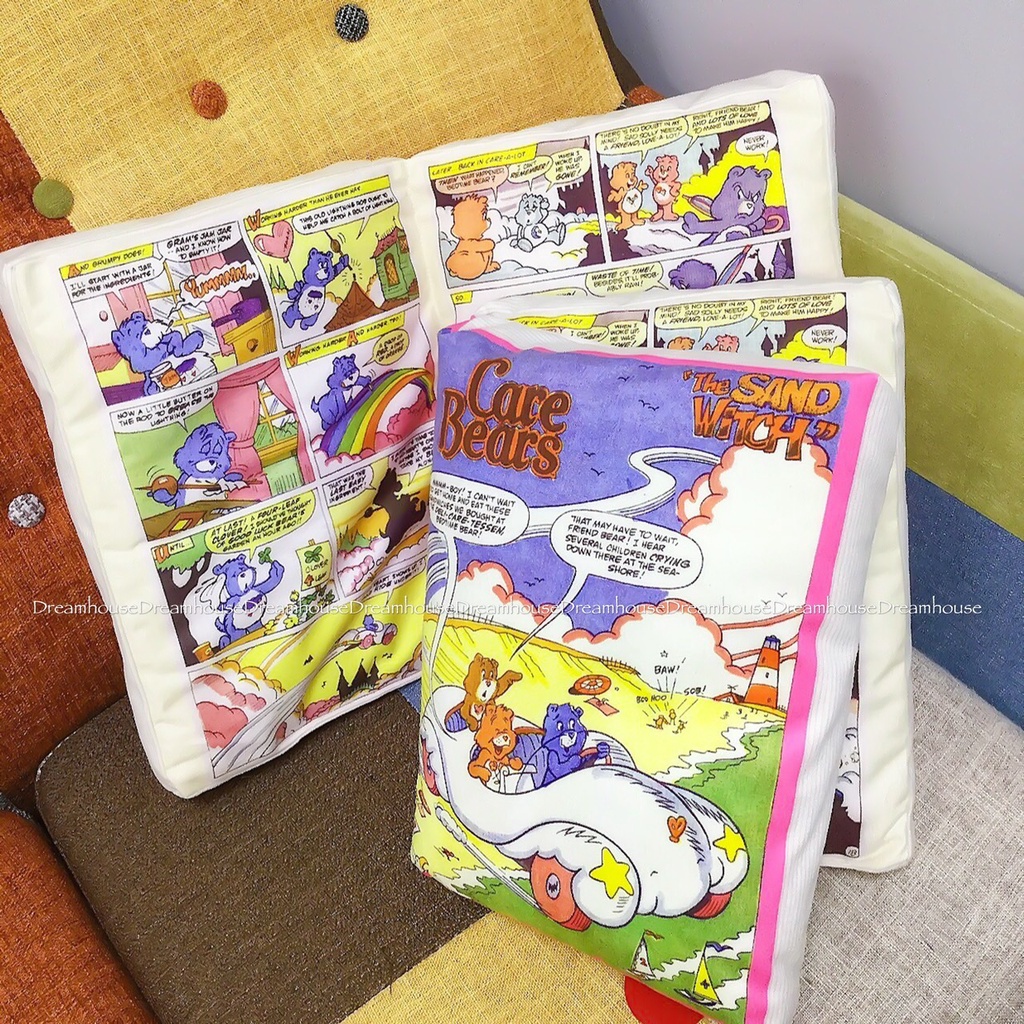 日本帶回 care bears 彩虹熊 漫畫風 書本造型 抱枕 枕頭 靠枕 靠墊
