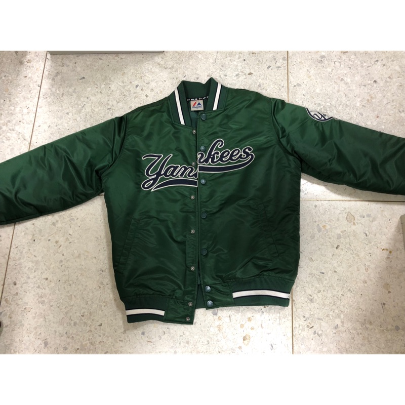 Majestic x MLB紐約洋基 綠色 夾棉 前扣 防寒棒球外套