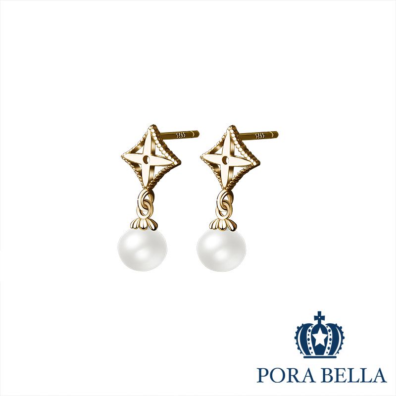 <Porabella>925純銀鋯石珍珠耳環 輕奢氣質珍珠耳環 金色銀色 穿洞式耳環 Earrings