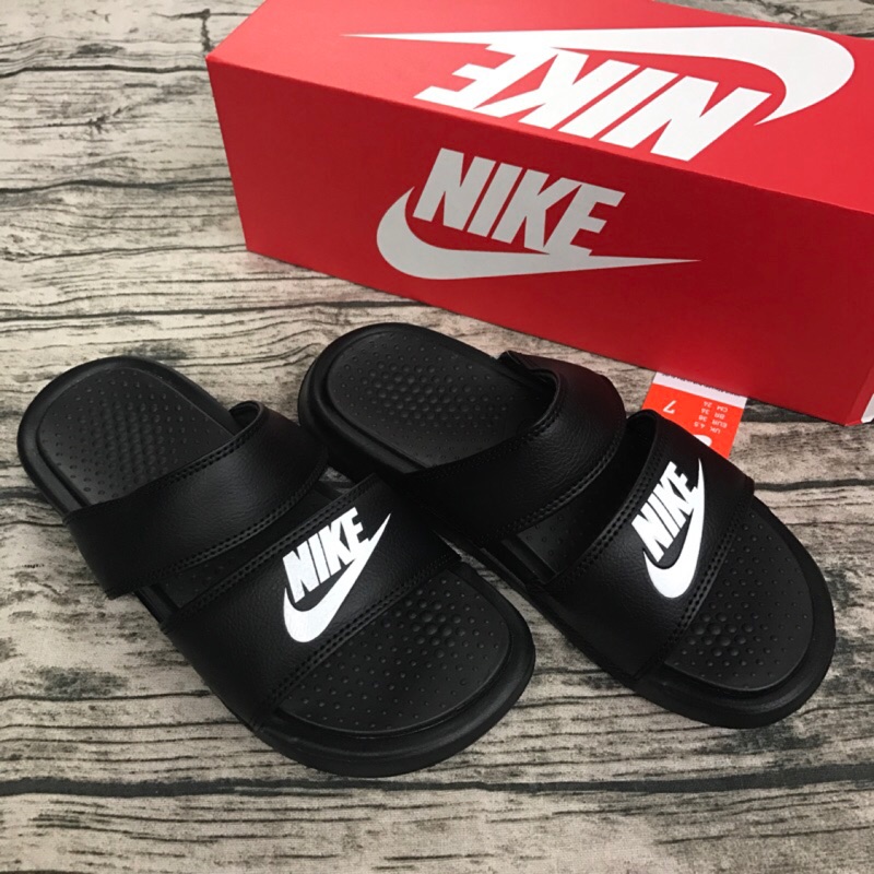 nike benassi due ultra slide 雙槓 雙條 拖鞋 涼鞋 男女 黑白 819717010