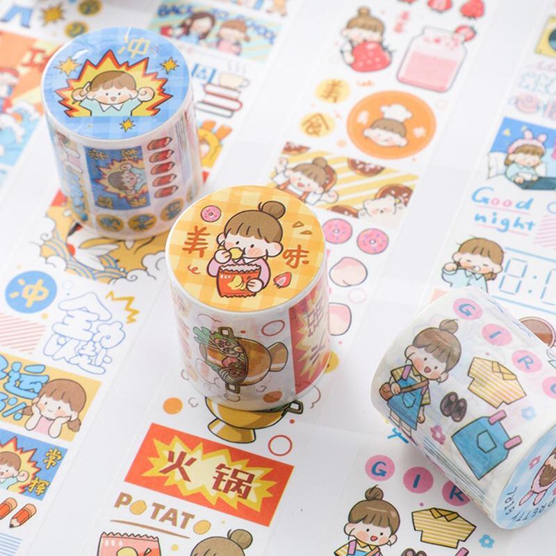 寓見誠品丸子頭女孩系列和紙膠帶自帶離型紙創意文字手賬素材貼紙 蝦皮購物
