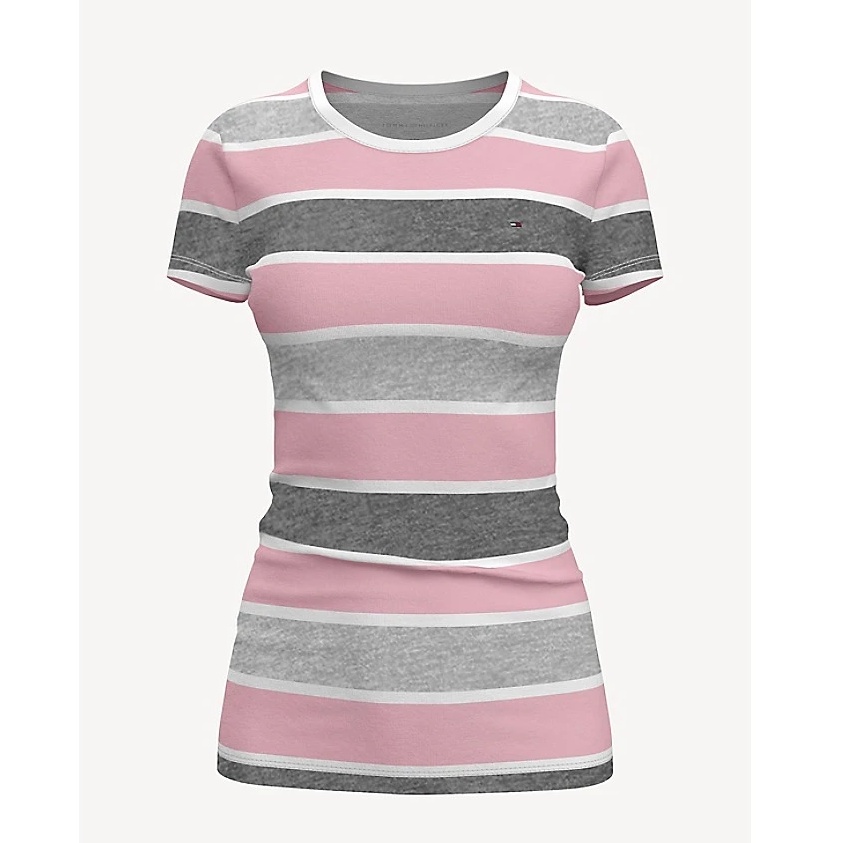 TOMMY HILFIGER 條紋短T恤合身版型 女裝 短袖 短T-Shirt 圓領 T34687 粉色(現貨)