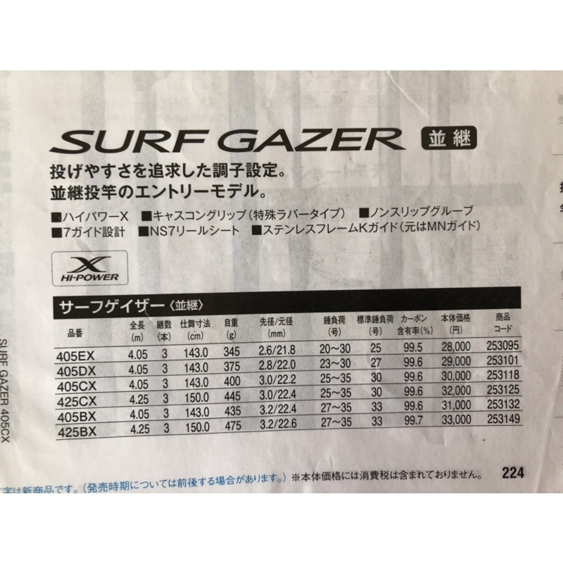 SHIMANO遠投竿SURF GAZER 405BXT尾2竿節