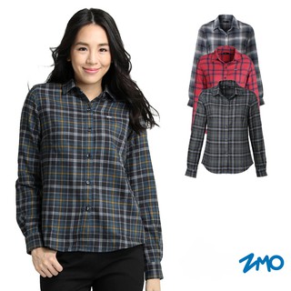 【ZMO】女格紋羊毛保暖長袖襯衫-深藍灰格/ 黑灰黃格/紅藍格