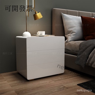 現貨 /免運 精品優選【茶言傢具店】床頭櫃北歐實木簡約現代收納儲物櫃子白色烤漆鬥櫃臥室小型床邊櫃