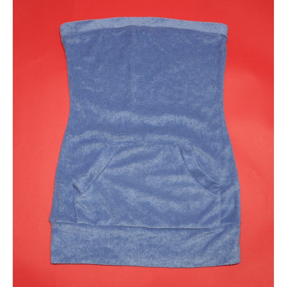 【全新品】╭＊性感肩線．毛巾布平口長版無袖背心口袋上衣＊藍
