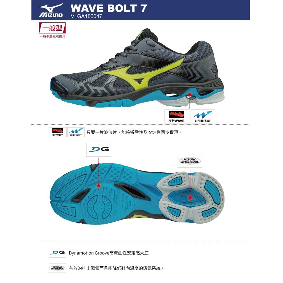 《典將體育》Mizuno 美津濃 WAVE BOLT 7 高避震 排球鞋 V1GA186047 原價3080