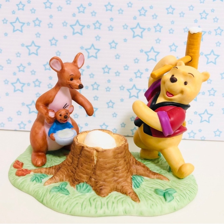東京迪士尼樂園 小熊維尼 新年 日本絕版陶瓷擺飾 公仔 維尼 搗麻糬 袋鼠 小荳
