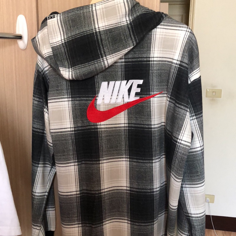 Supreme Nike plaid hooded sweatshirt 格紋連帽外套 黑m