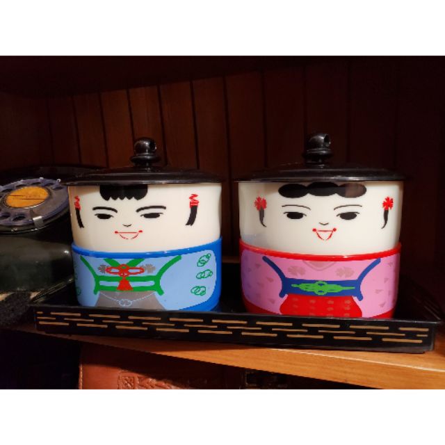 早期收藏 日本風格 娃娃 收納盒 糖果盒 雙層