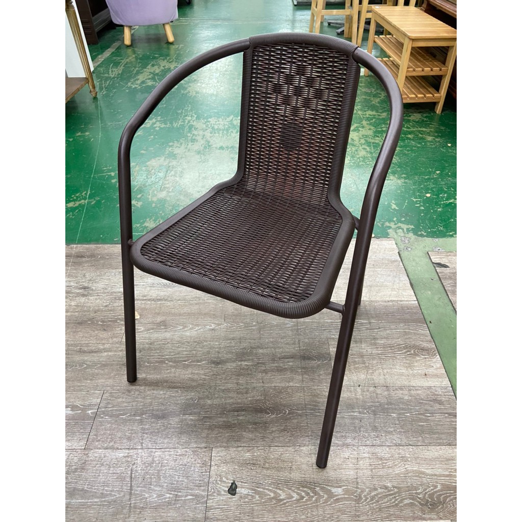 吉田二手傢俱❤全新戶外椅 塑膠藤椅 休閒椅 庭園休閒椅 庭院椅 咖啡椅 鐵管 咖啡色 new
