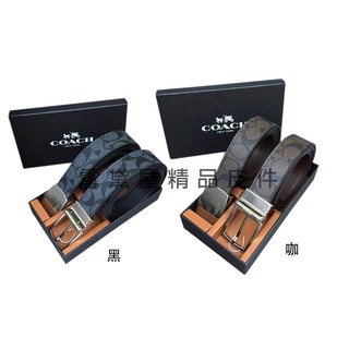 ~雪黛屋~COACH 皮帶禮盒一皮帶+雙帶頭組休閒正式國際正版保證進口防水防刮皮革品證禮盒提袋等候5-8日C648281
