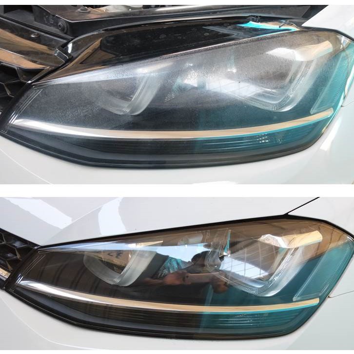 大燈快潔現場施工 Volkswagen 福斯 golf GTI 原廠車大燈泛黃霧化拋光修復翻新處理