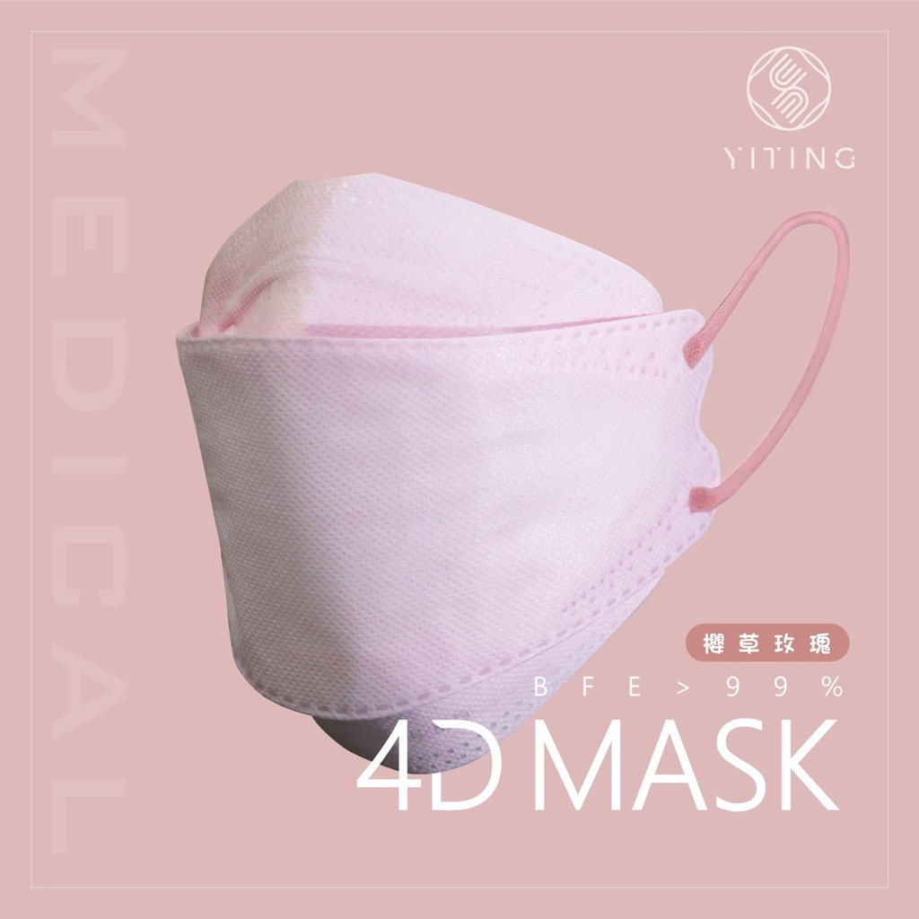 易廷 4D成人立體醫療口罩 櫻草玫瑰20入/盒 超透氣四層親膚面料 BEF99%