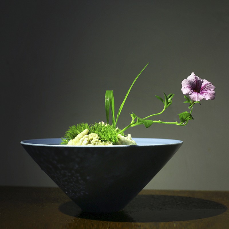 花盆 池坊花道花器黑色藍色磨砂質感生花立花器花盆小原流自由花花藝 H396 蝦皮購物