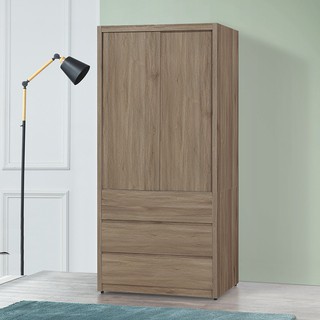 格瑞斯灰橡色3.2尺拉門衣櫥 3.2尺滑門衣櫃 3抽屜衣櫃 單吊衣櫥 YD米恩居家生活