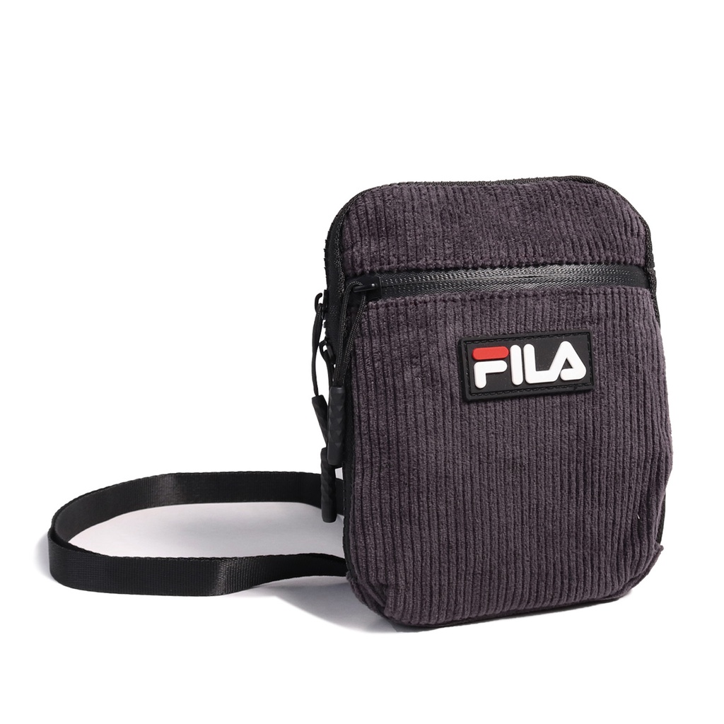 Fila 斜背包 Corduroy Shoulder Bag 深紫 黑 男女款 燈心絨 小包【ACS】BSU9006BK