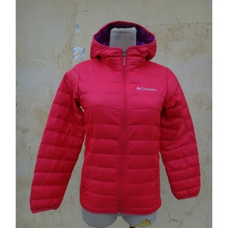 正品 哥倫比亞 Columbia 桃紅色 輕羽 連帽羽絨外套 size: M