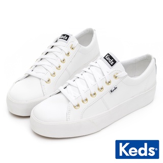 【Keds】JUMP KICK DUO 簡約運動風皮革厚底鞋-白 (9211W123212)