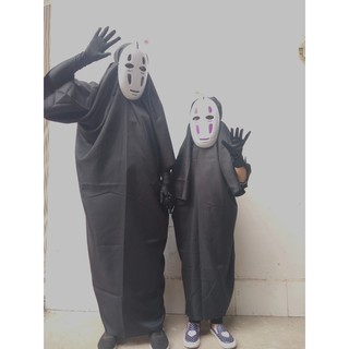 現貨無臉男成人兒童千與千尋無臉男 日本無臉男衣服+面具+手套萬聖節衣服Cosplay服裝漫趣宮崎駿角色扮演服裝演出服裝