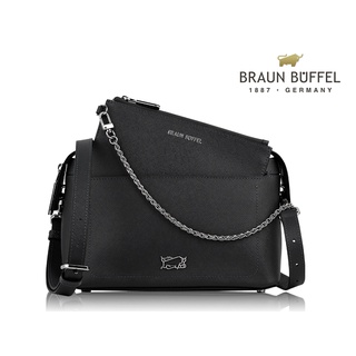 【寧寧精品】台中30年皮件店 BRAUN BUFFEL 麥蓓格系列 經典黑真皮斜背包 BF666-11-1 男背包區